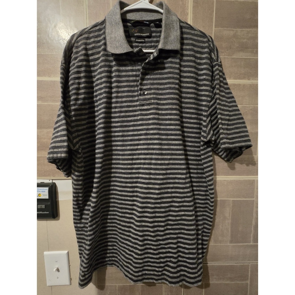 Greg Norman Mens Polo Golf Shirt Size Large Black & Gray Polished Cotton